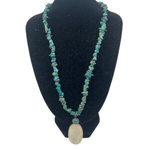 Turquoise Chip Necklace Mother Of Pearl Shell Pendant Boho Southwestern